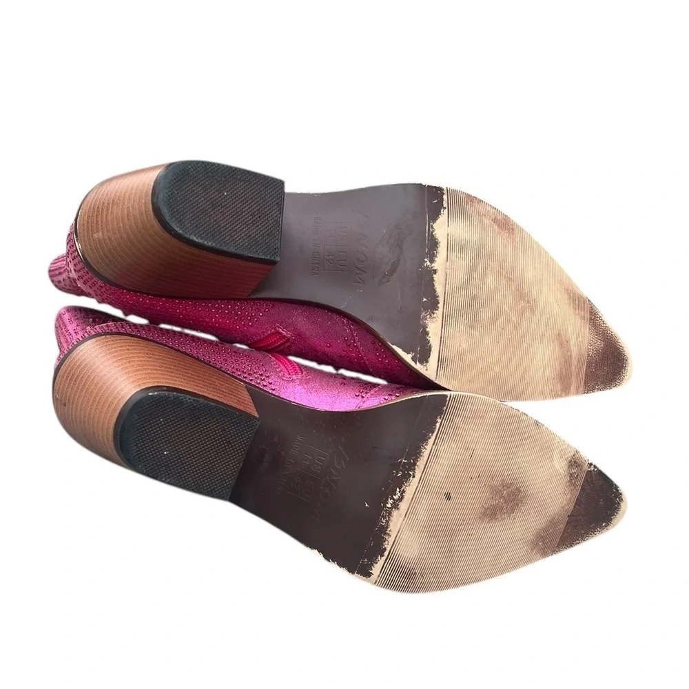 ISNOM 11 Metallic Pink Rhinestone Western Boots Booties Cowgirl Festival Concert - Picture 9 of 13